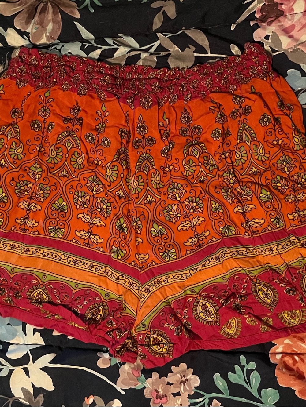 Angie Orange and Red High-Waist Boho Floral Shorts